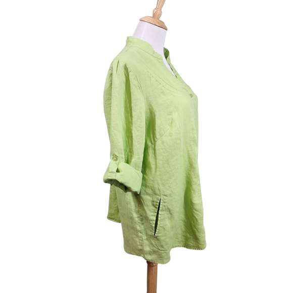 Carol Reed Linen Lime Green Women's Blouse, Sz 1X - Picture 3 of 8
